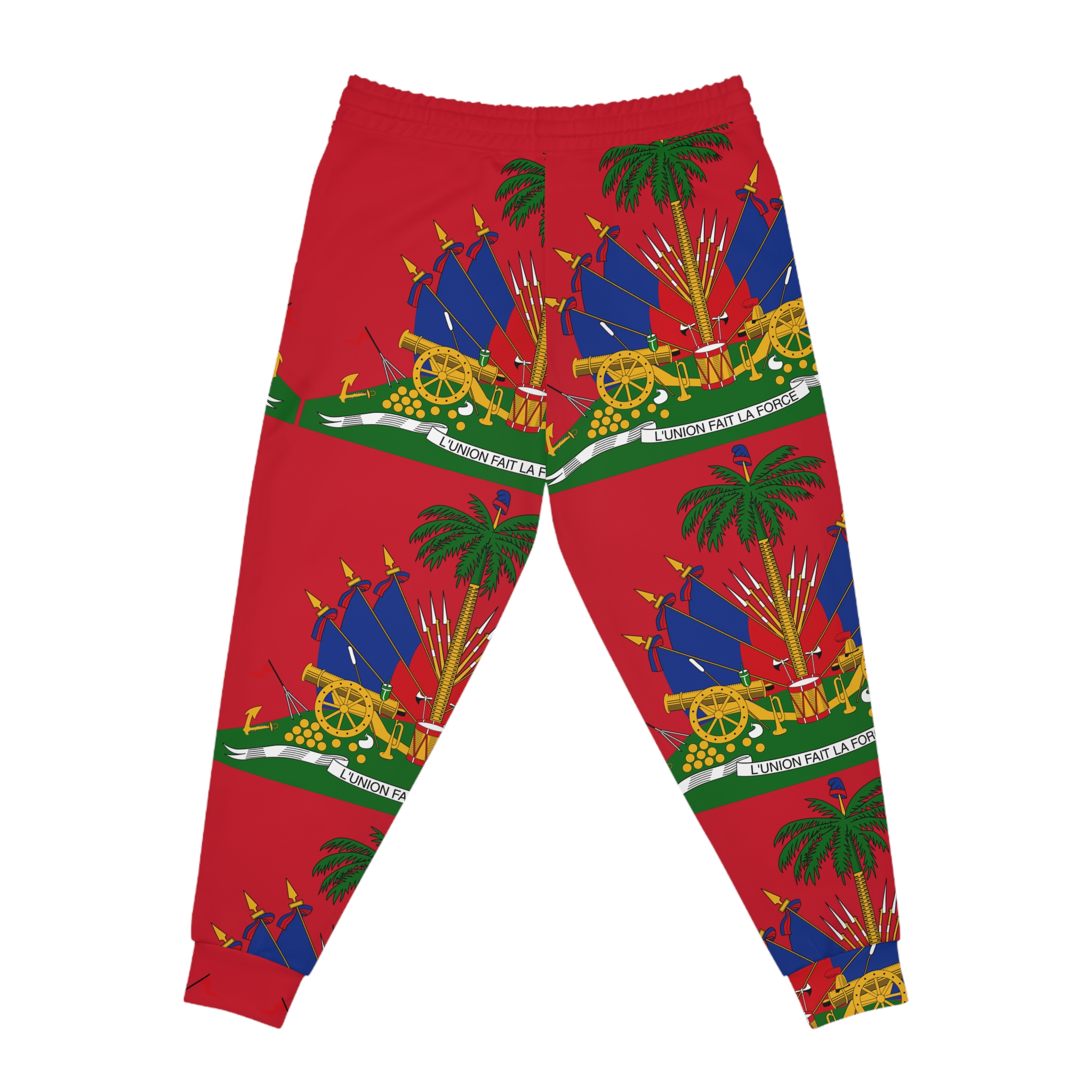 Haiti Flag Athletic Joggers — Red All-Over-Print Crested Sweatpants - Image 3