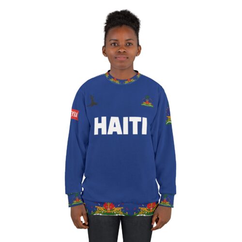 Haiti Blue Crewneck Sweatshirt – Bold Haiti Script with Haitian Flag Trim