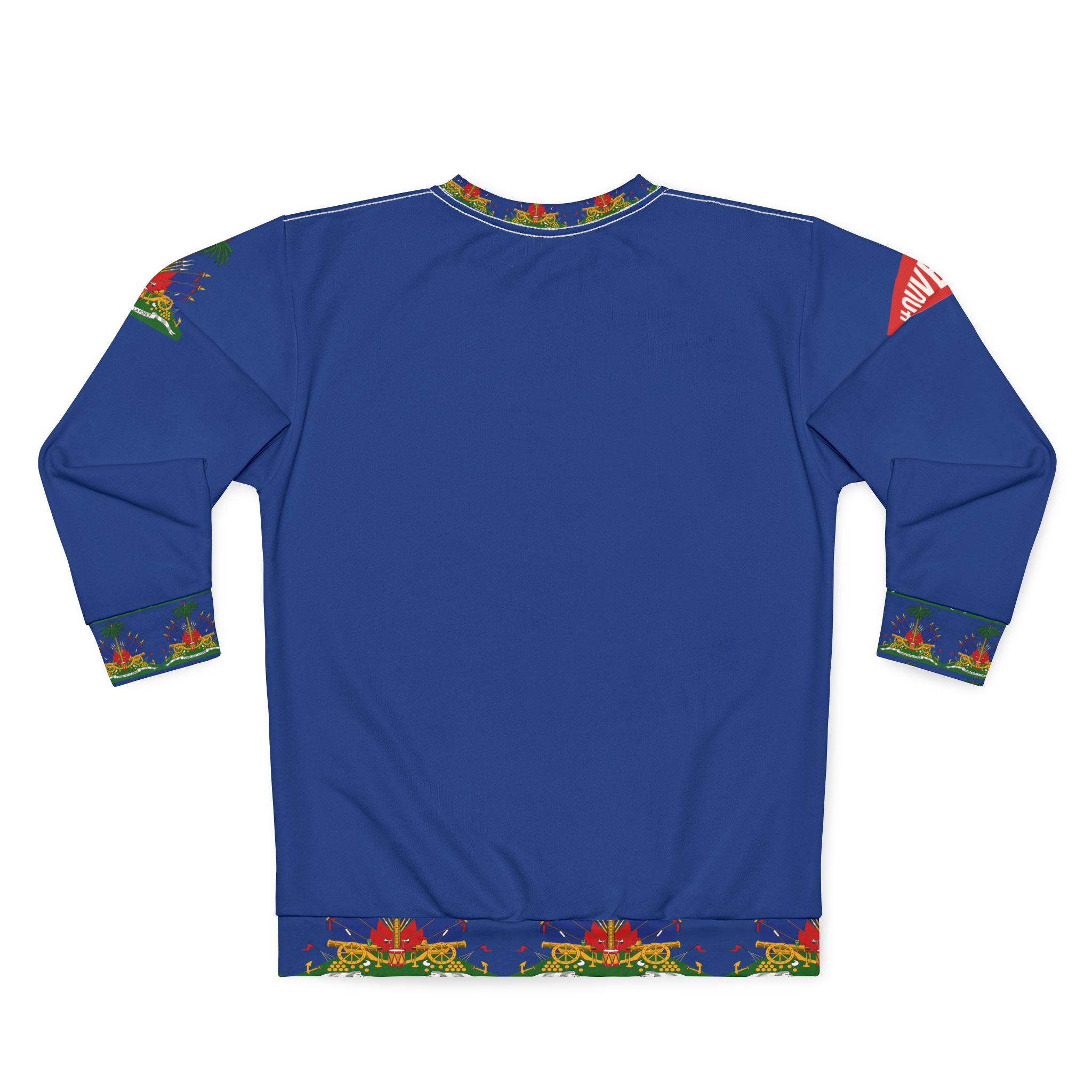 Haiti Blue Crewneck Sweatshirt – Bold Haiti Script with Haitian Flag Trim - Image 3
