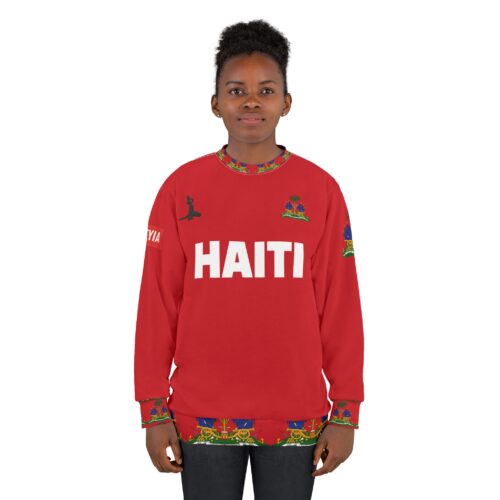 Haiti Red Crewneck Sweatshirt – Bold Haiti Script with Haitian Flag Trim